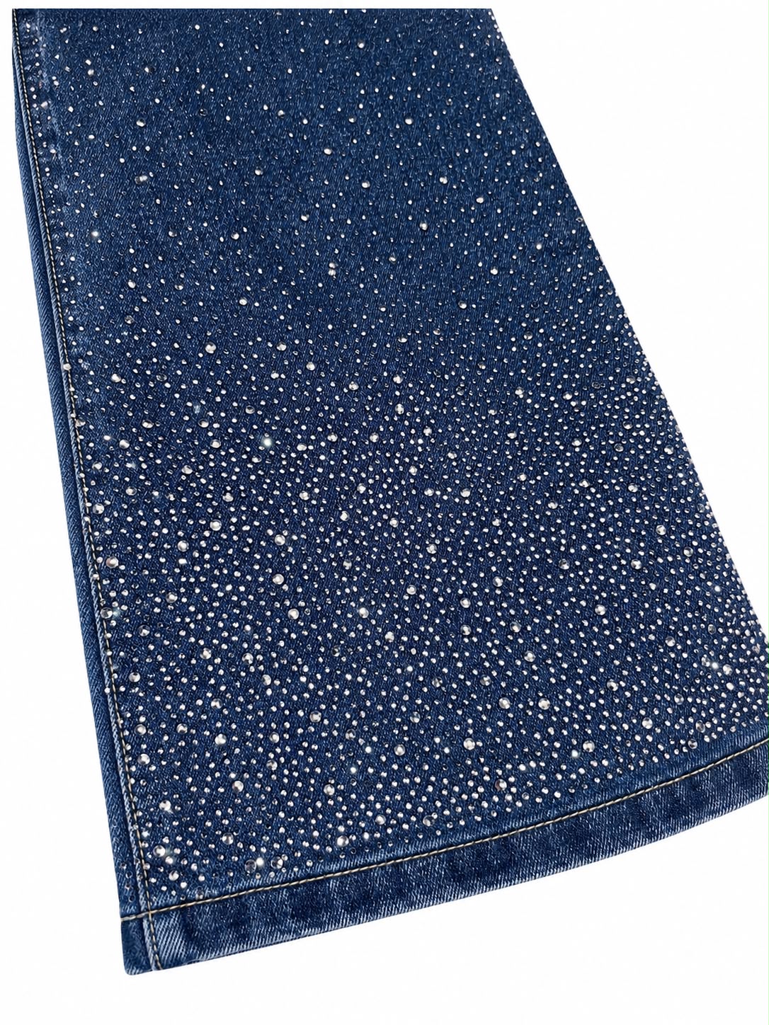 Pantalón Dama de Mezclilla Wide Leg Azul con Aplicaciones de Brillos