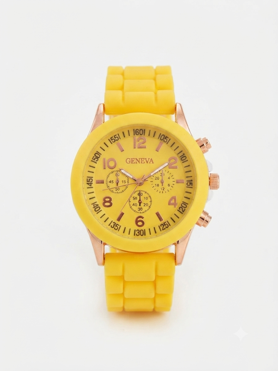 Reloj dama correa amarilla bisel oro rosa carátula amarilla