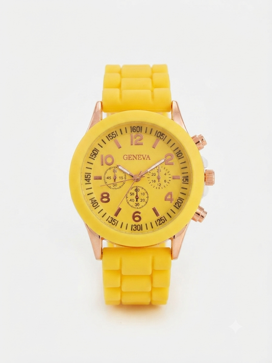 Reloj dama correa amarilla bisel oro rosa carátula amarilla