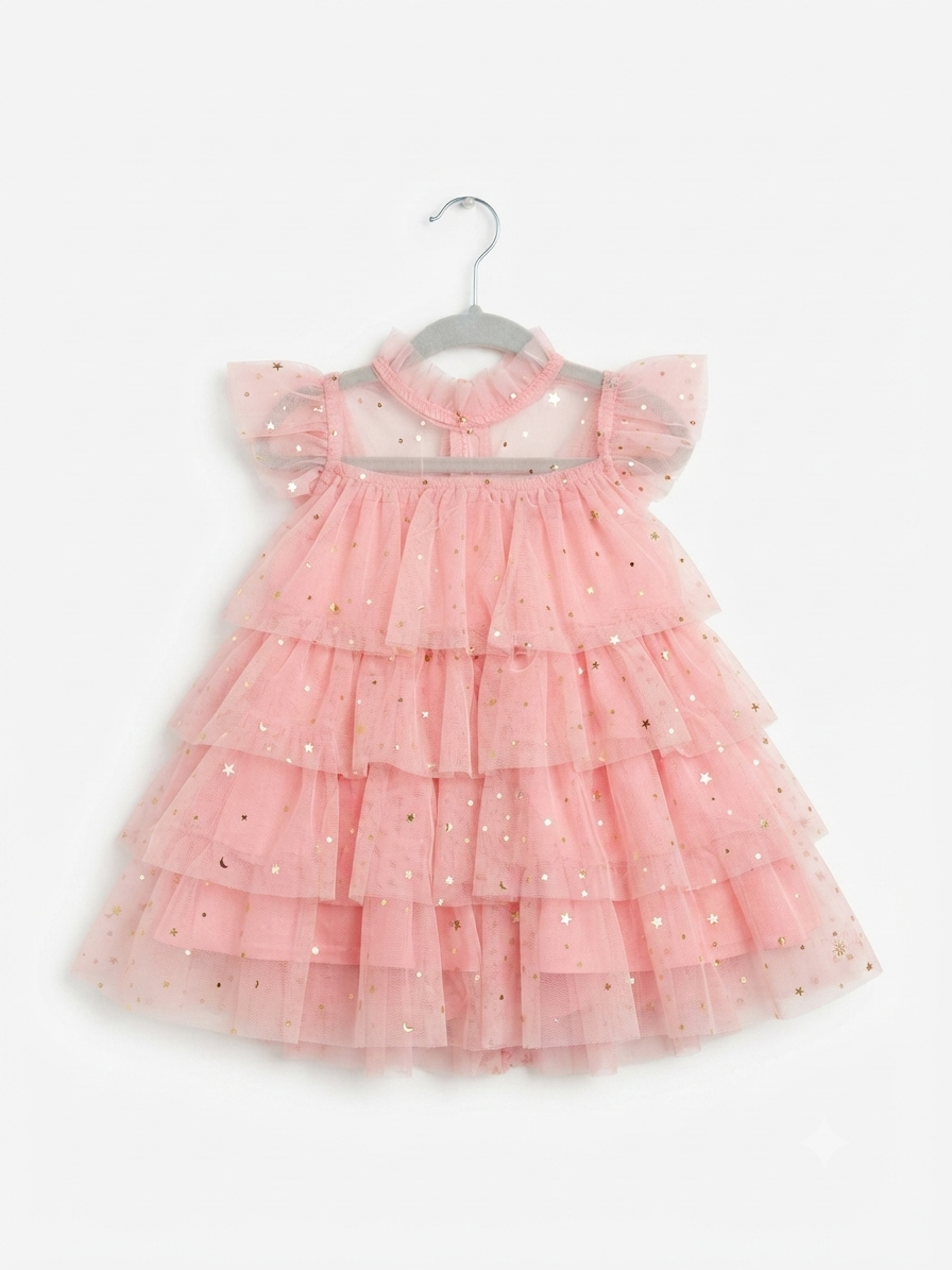 Vestido niña meses rosa de tul con estrellas