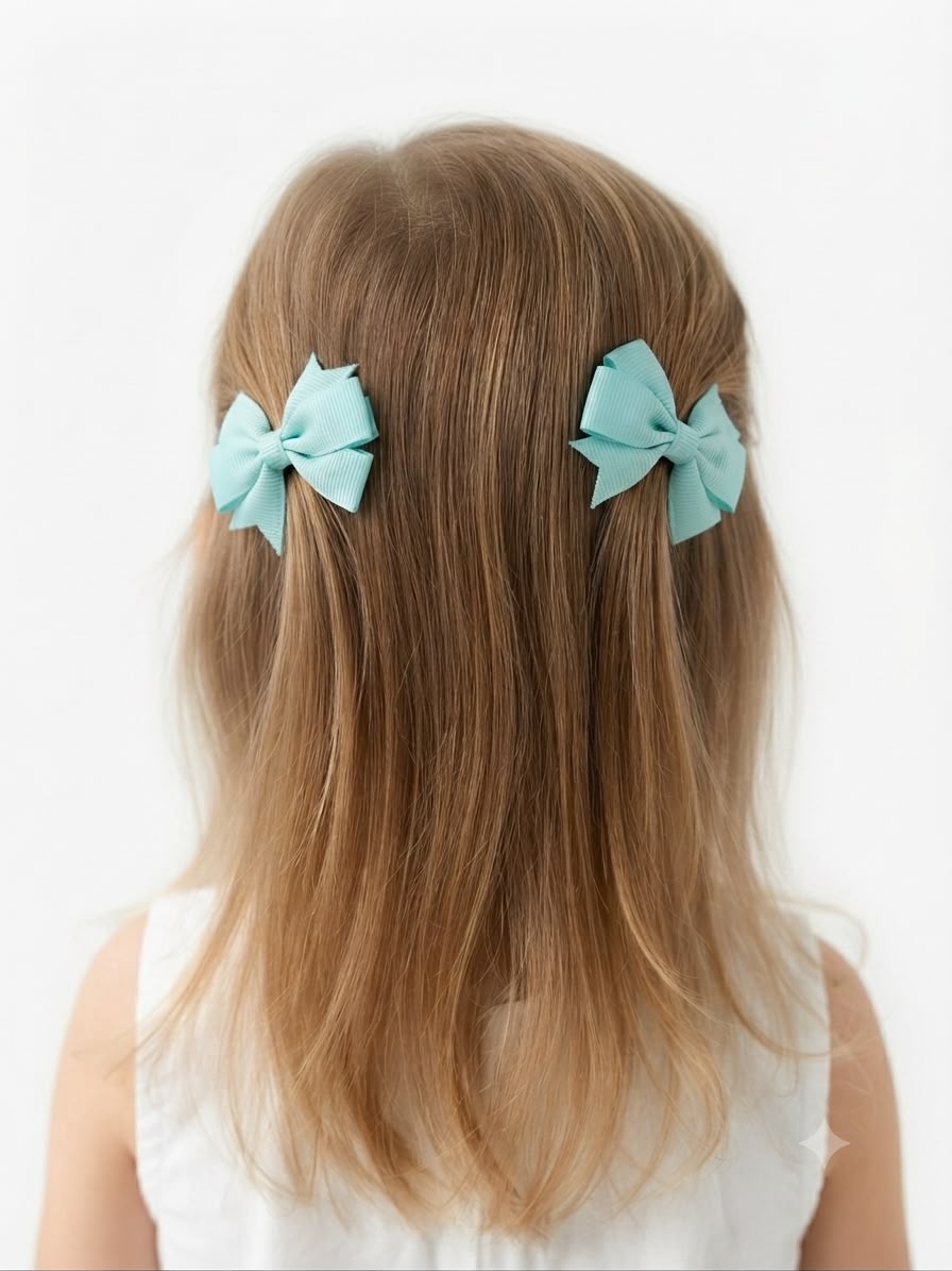 Moño par niña azul menta clásico