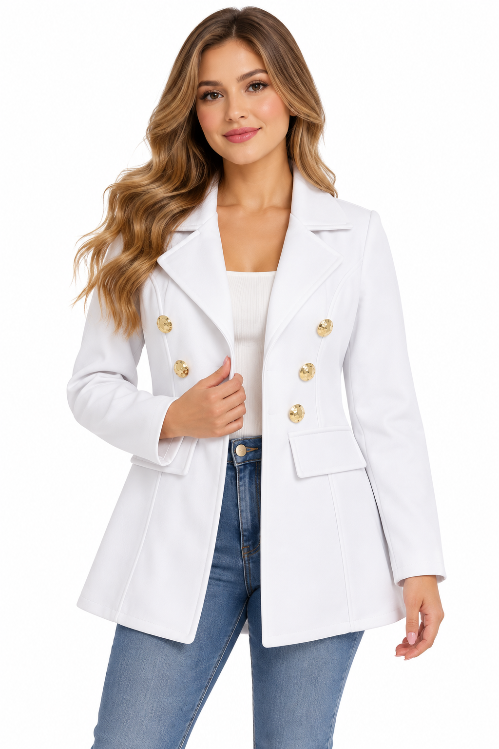 Blazer Dama Blanco con Botones Dorados – ¡EN OFERTA! 🏷️✨