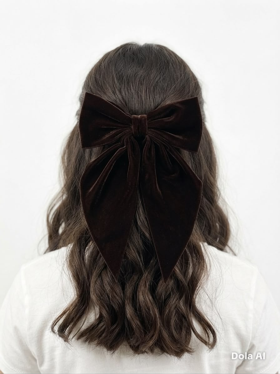 🎀 Moño coquette niña café de terciopelo