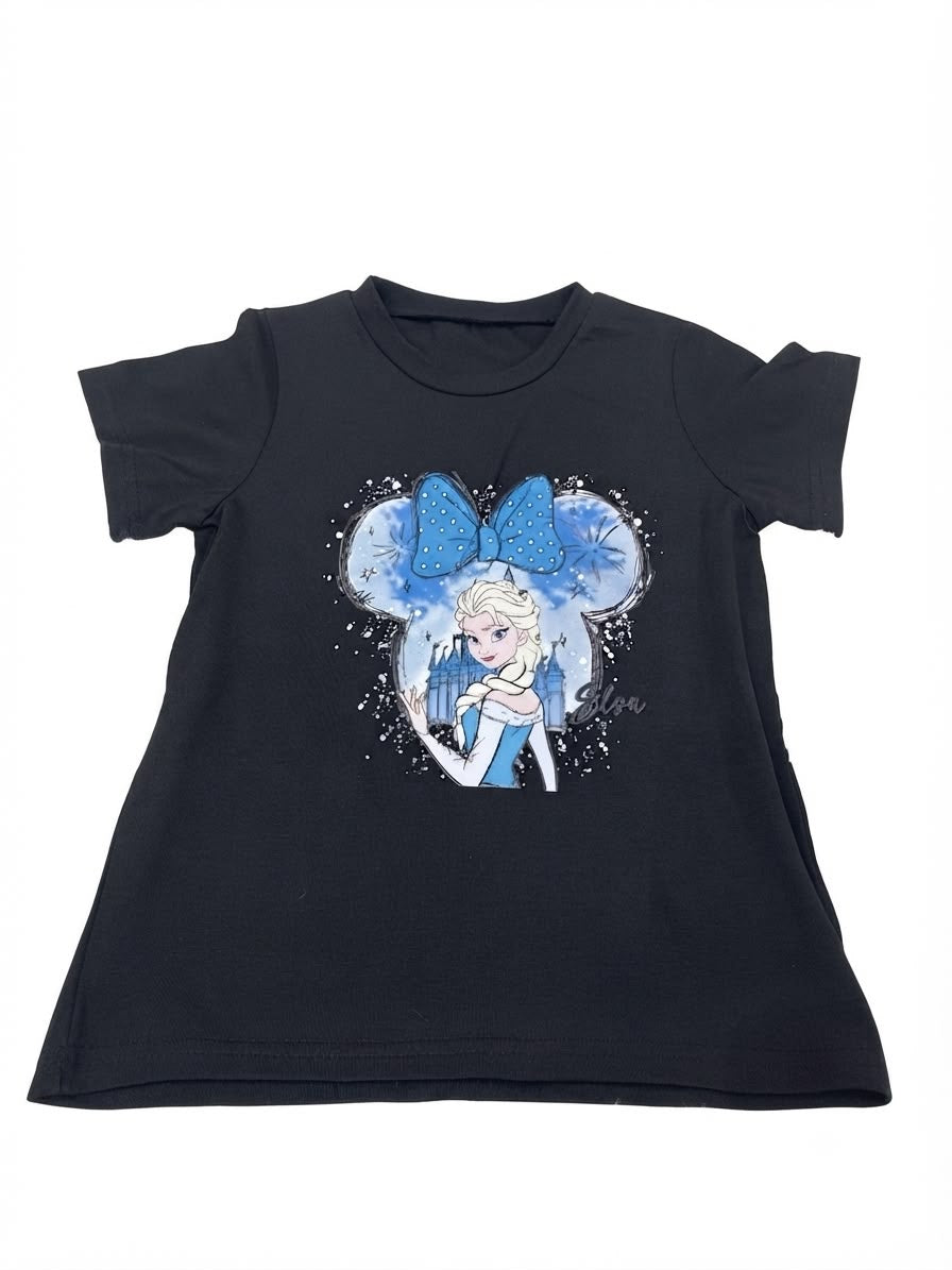Blusa niña negré con estampado de princesa de hielo