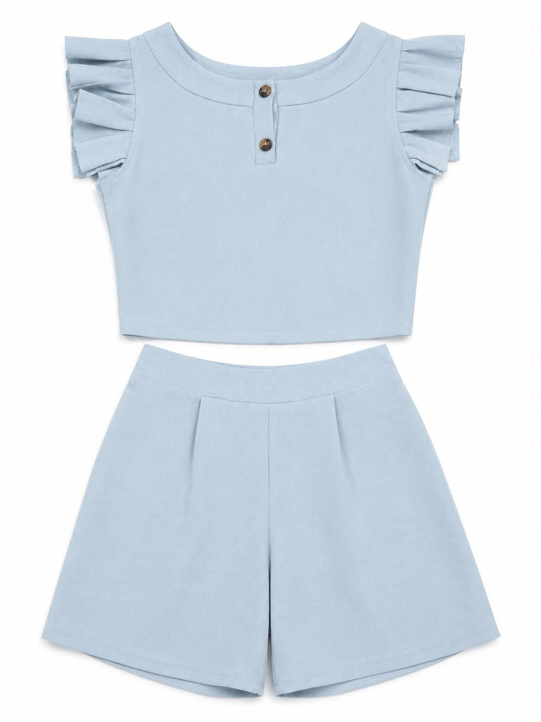Set niña azul cielo con olanes y short