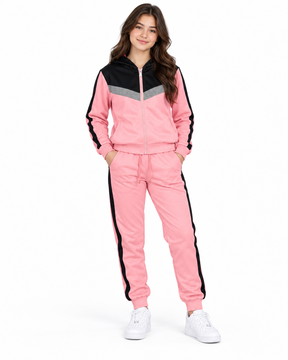 Set niña deportivo- rosa franjas negras