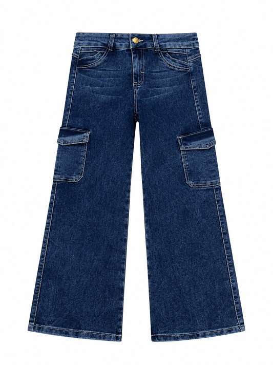 Pantalón niña cargo wide leg de mezclilla