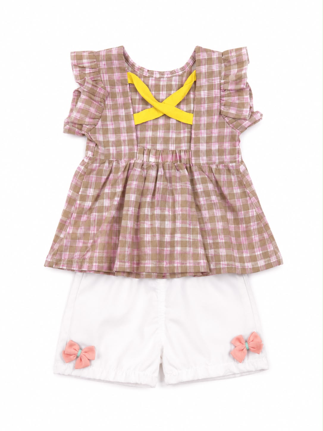 Conjunto niña meses con blusa a cuadros y short blanco