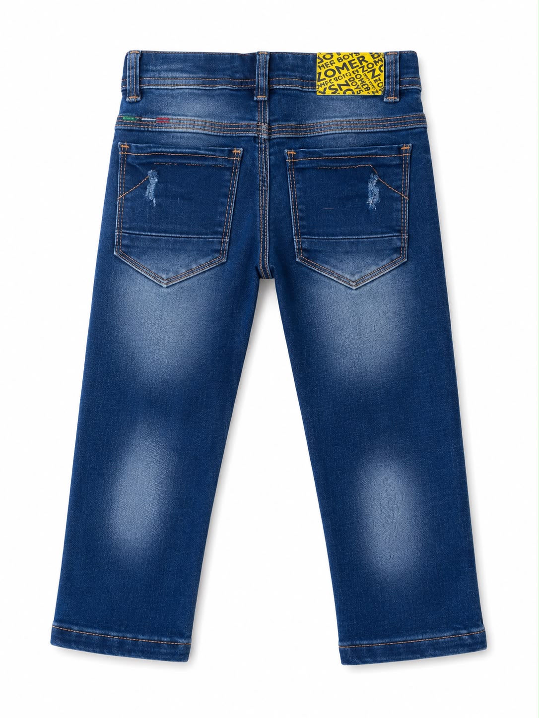 Pantalón niño mezclilla azul con roturas y efecto deslavado
