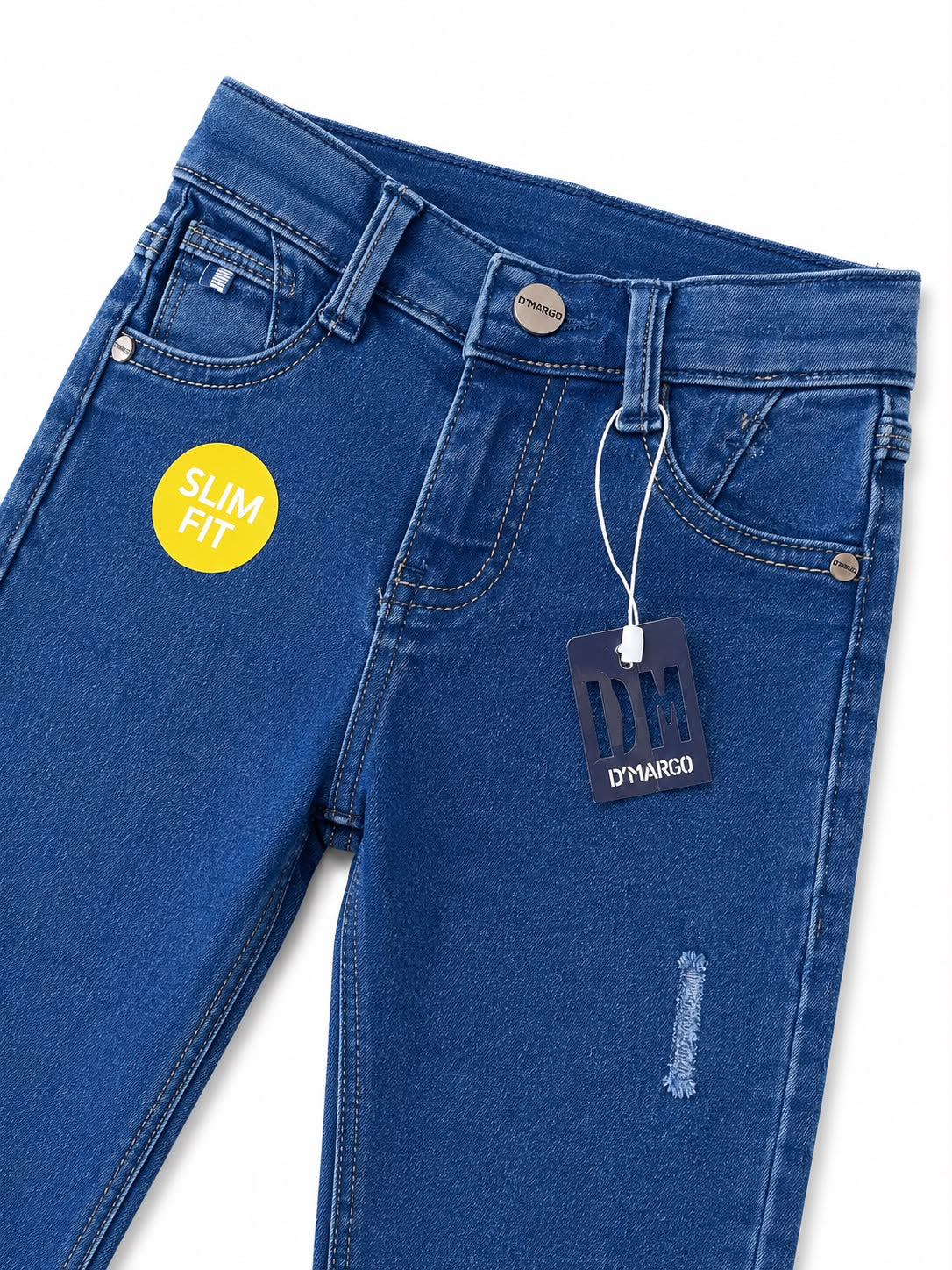 Pantalón niño mezclilla azul slim fit con detalles desgastados
