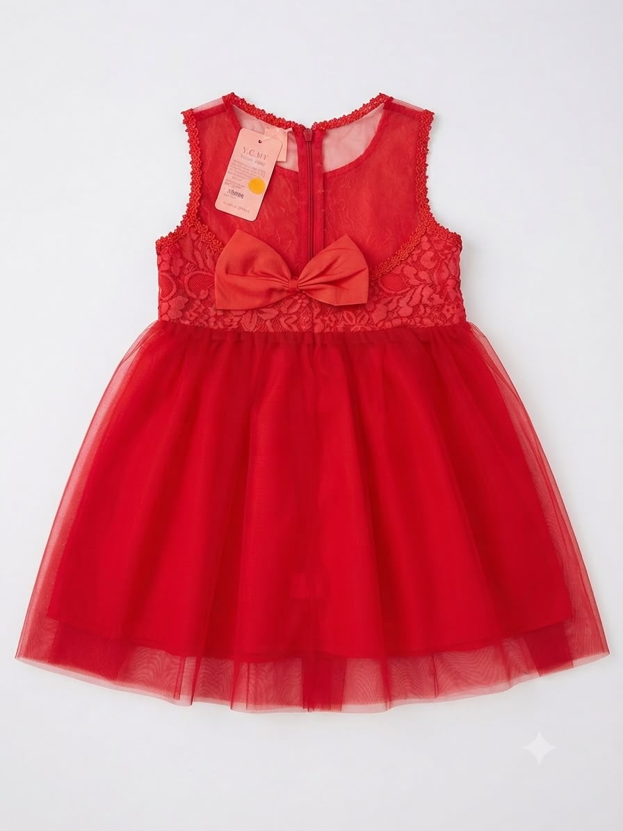 Vestido niña de fiesta rojo con encaje y tul