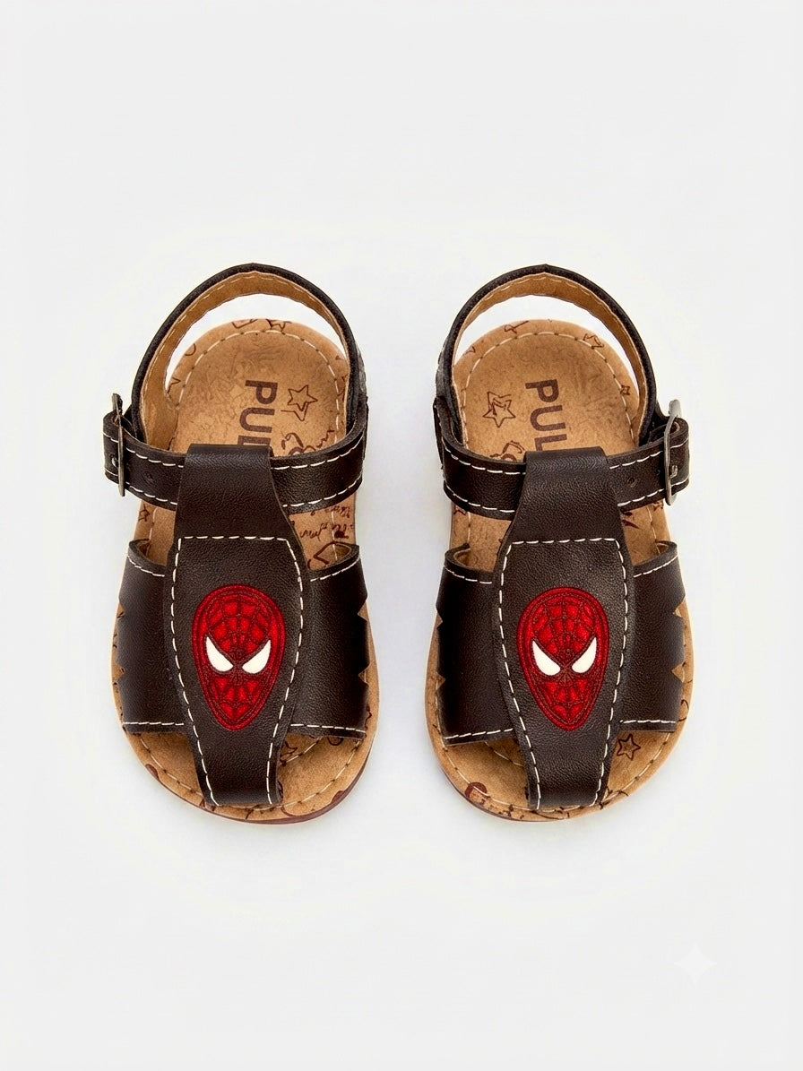 Huaraches niño OFERTA – café con diseño de superhéroe 🕷️❤️