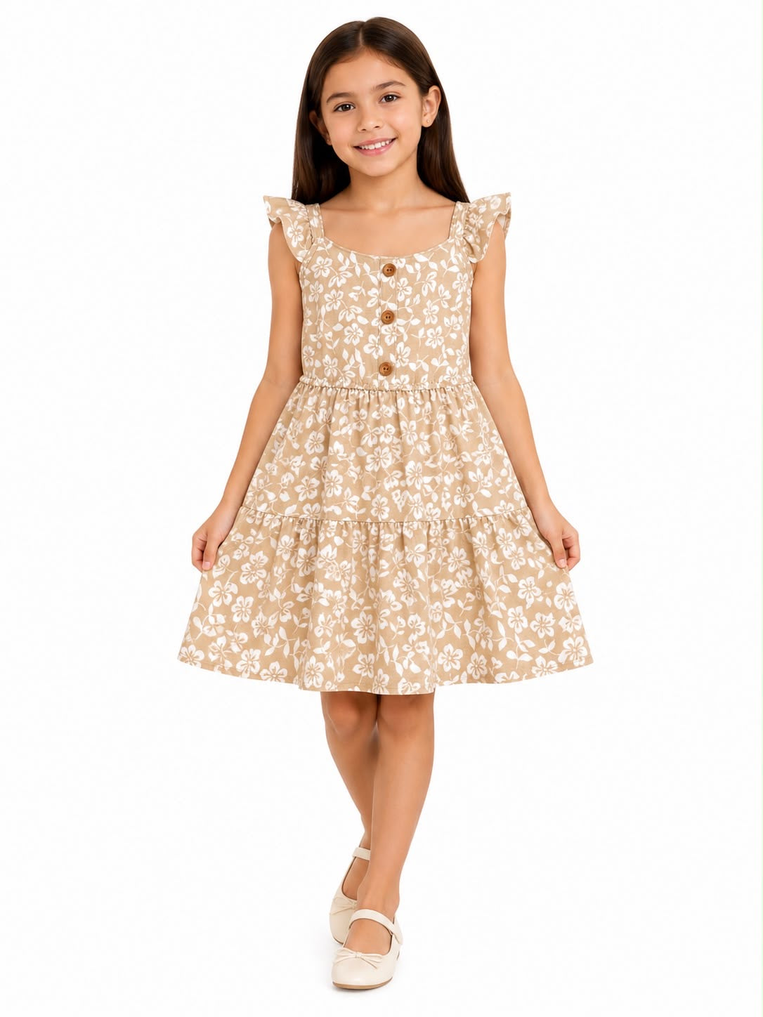 Vestido niña estampado floral con botones