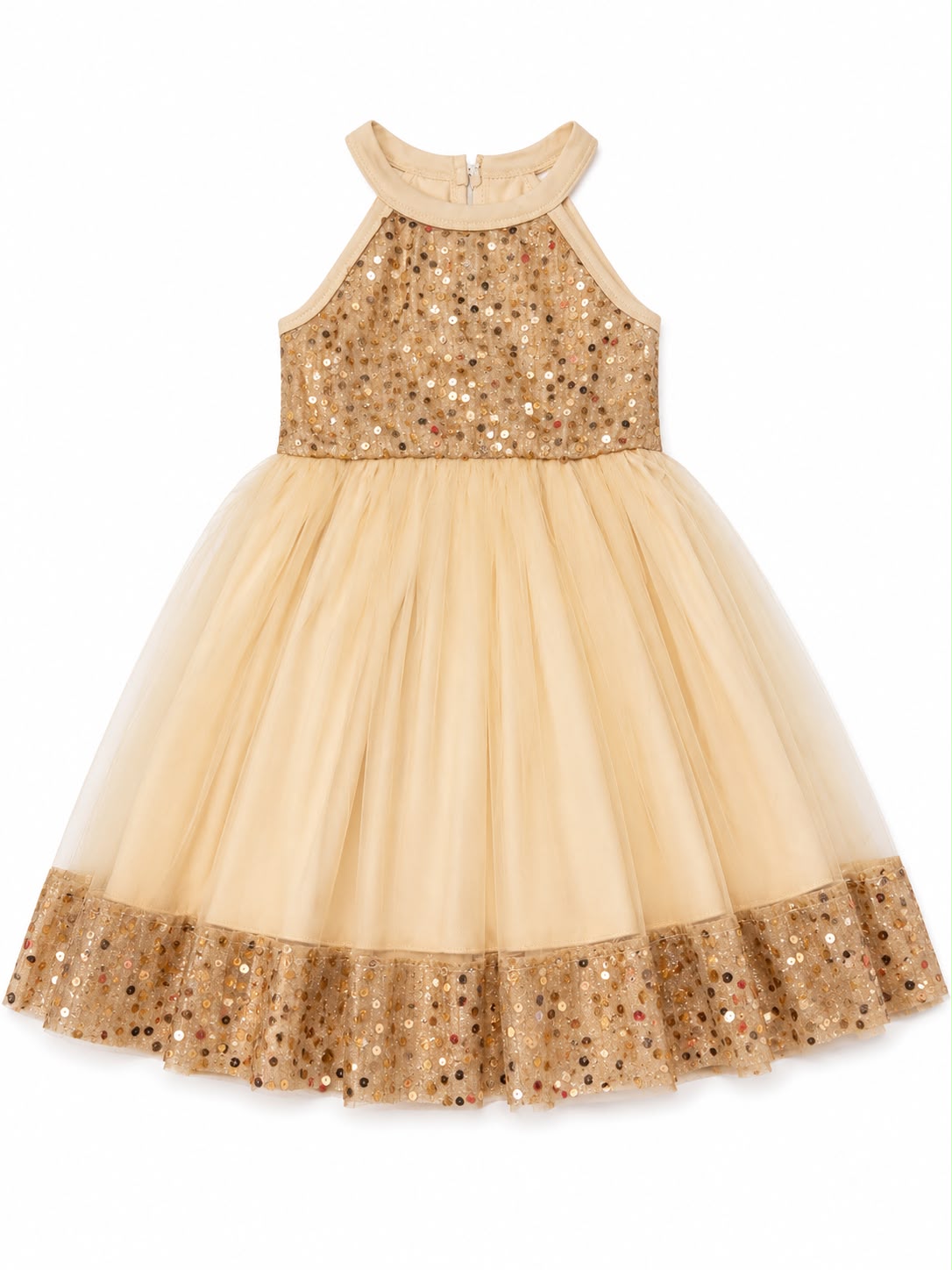 Vestido niña de fiesta dorado con lentejuelas