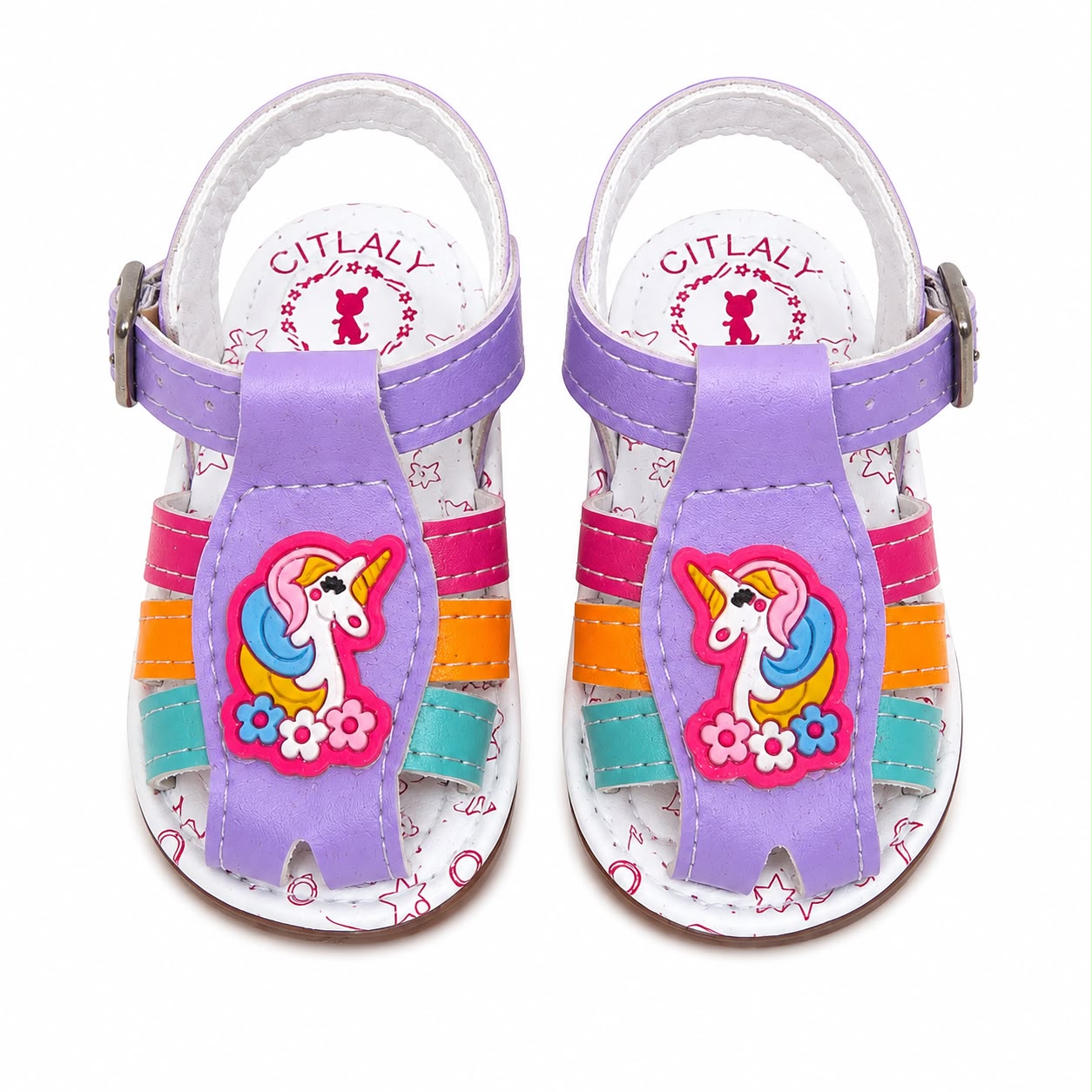 Huaraches niña OFERTA con unicornio multicolor