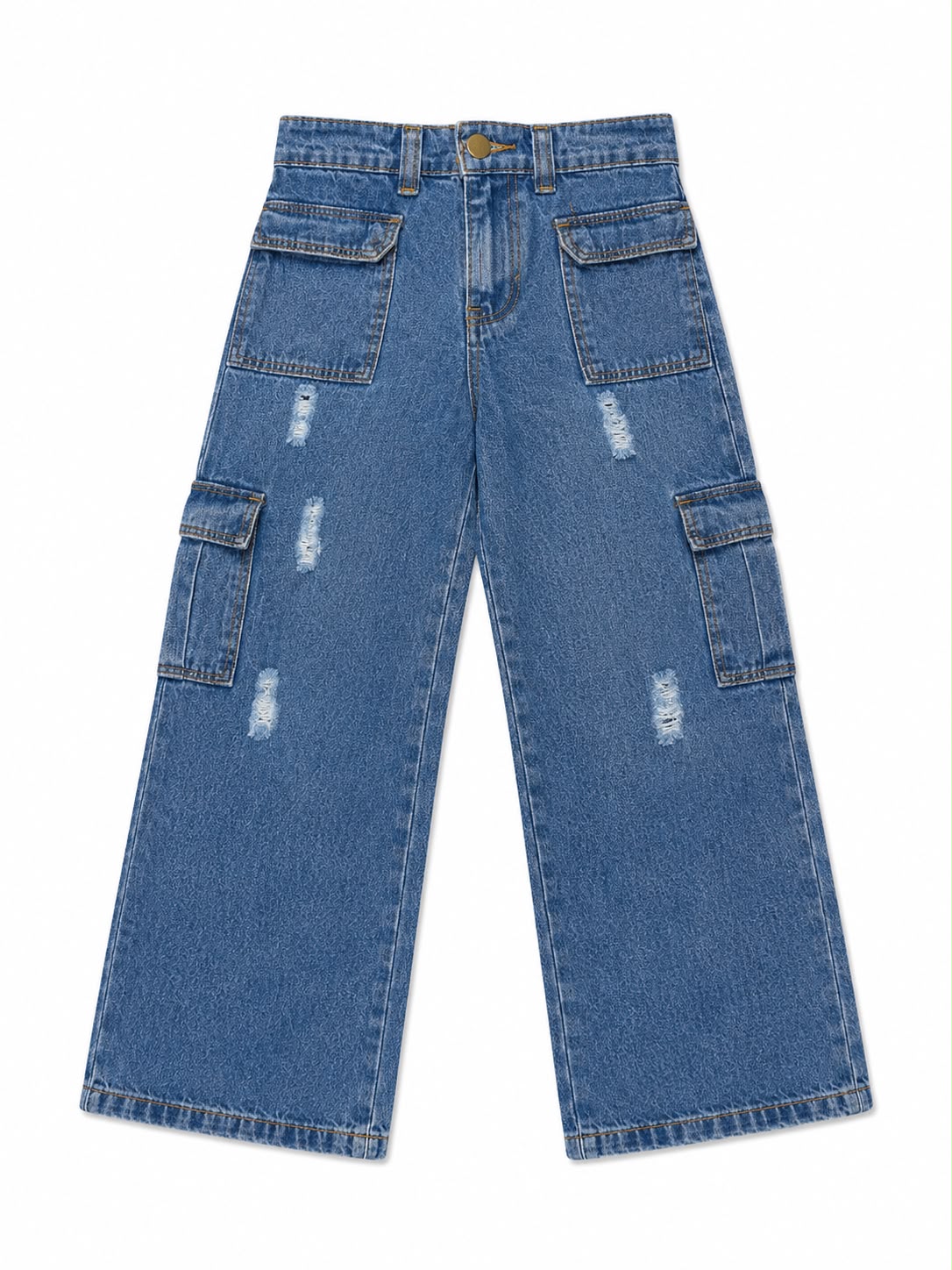Pantalón niña cargo de mezclilla con pierna amplia