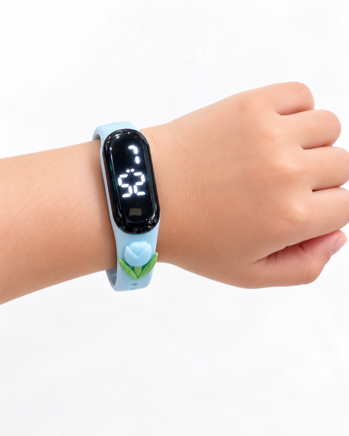 Reloj digital infantil azul pastel con diseño de tulipán 🌷🩵