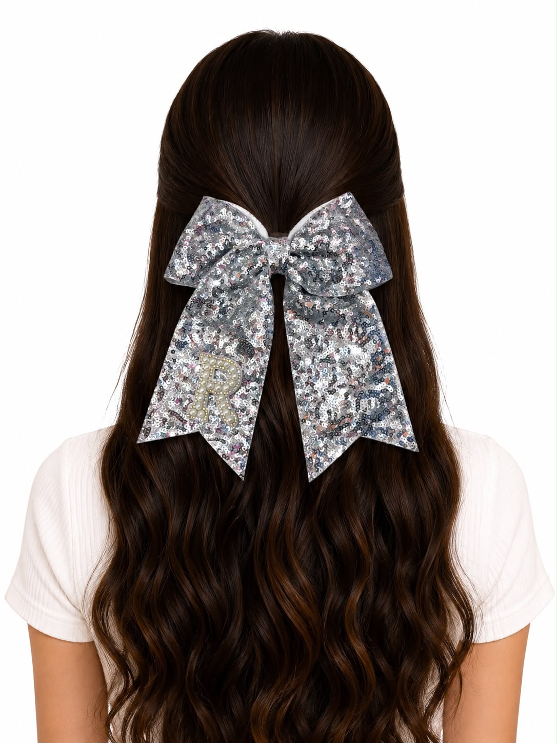 🎀 Moño niña plateado con lentejuelas