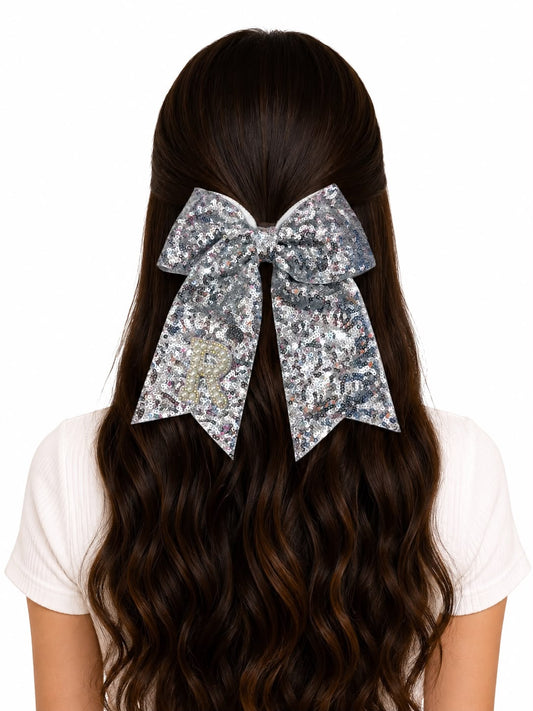 🎀 Moño niña plateado con lentejuelas