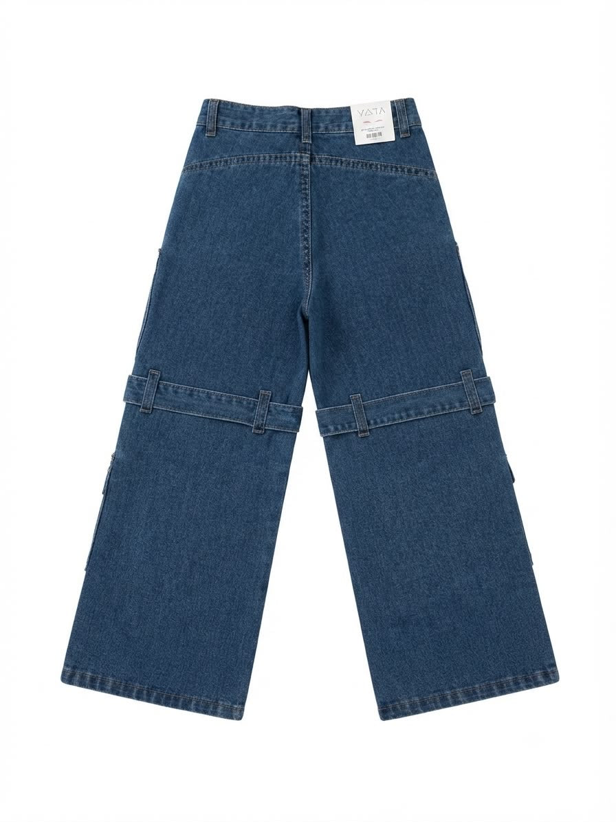 Pantalón niña cargo wide leg de mezclilla con bolsillos