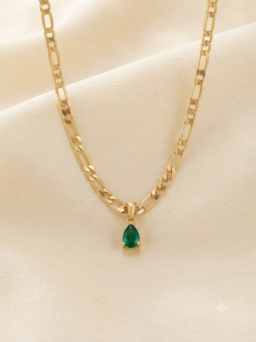 Collar accesorio dama – Cristal verde en gota