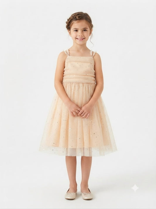 Vestido niña de tul beige con destellos