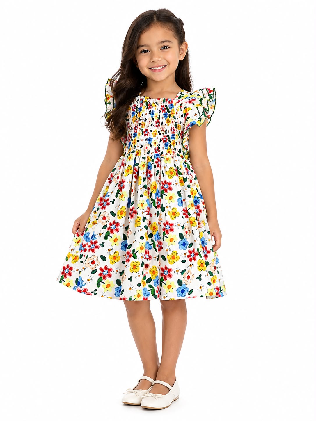 Vestido niña blanco con estampado floral