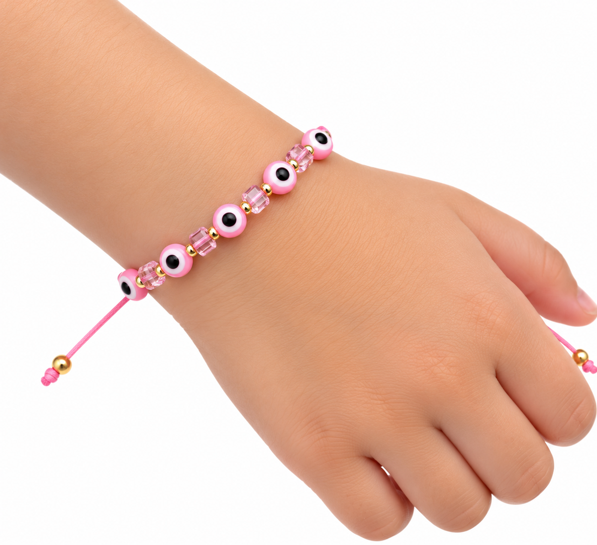 Pulsera niña con ojitos protectores y detalles dorados 🖤✨