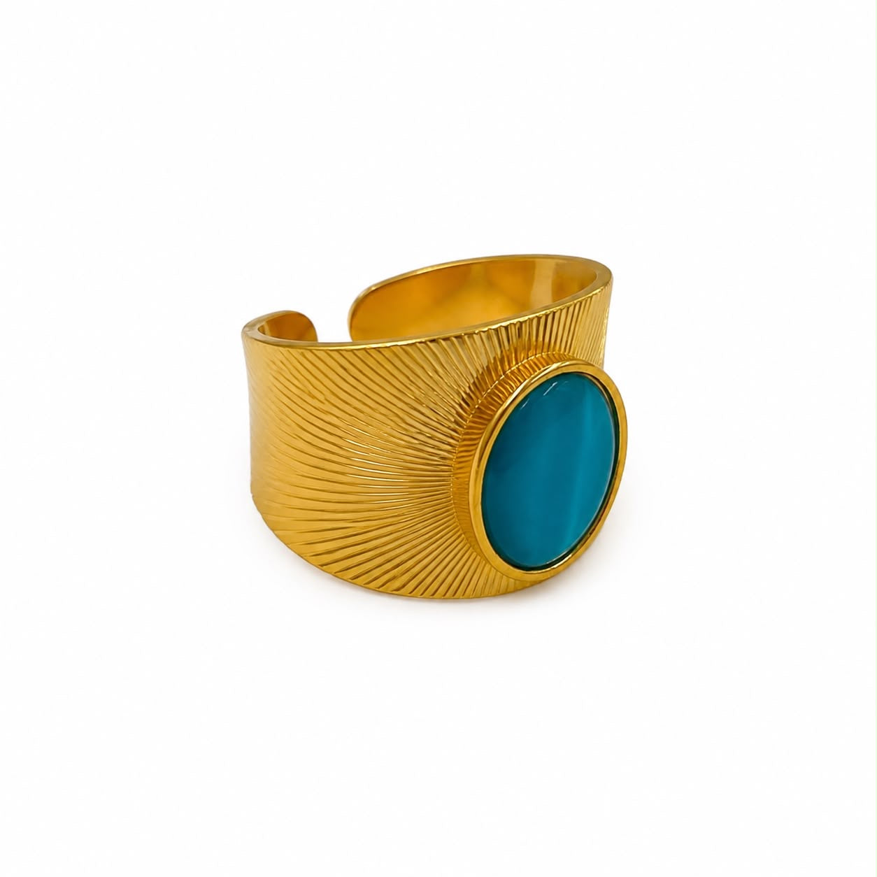 Anillo Dama dorado con piedra turquesa