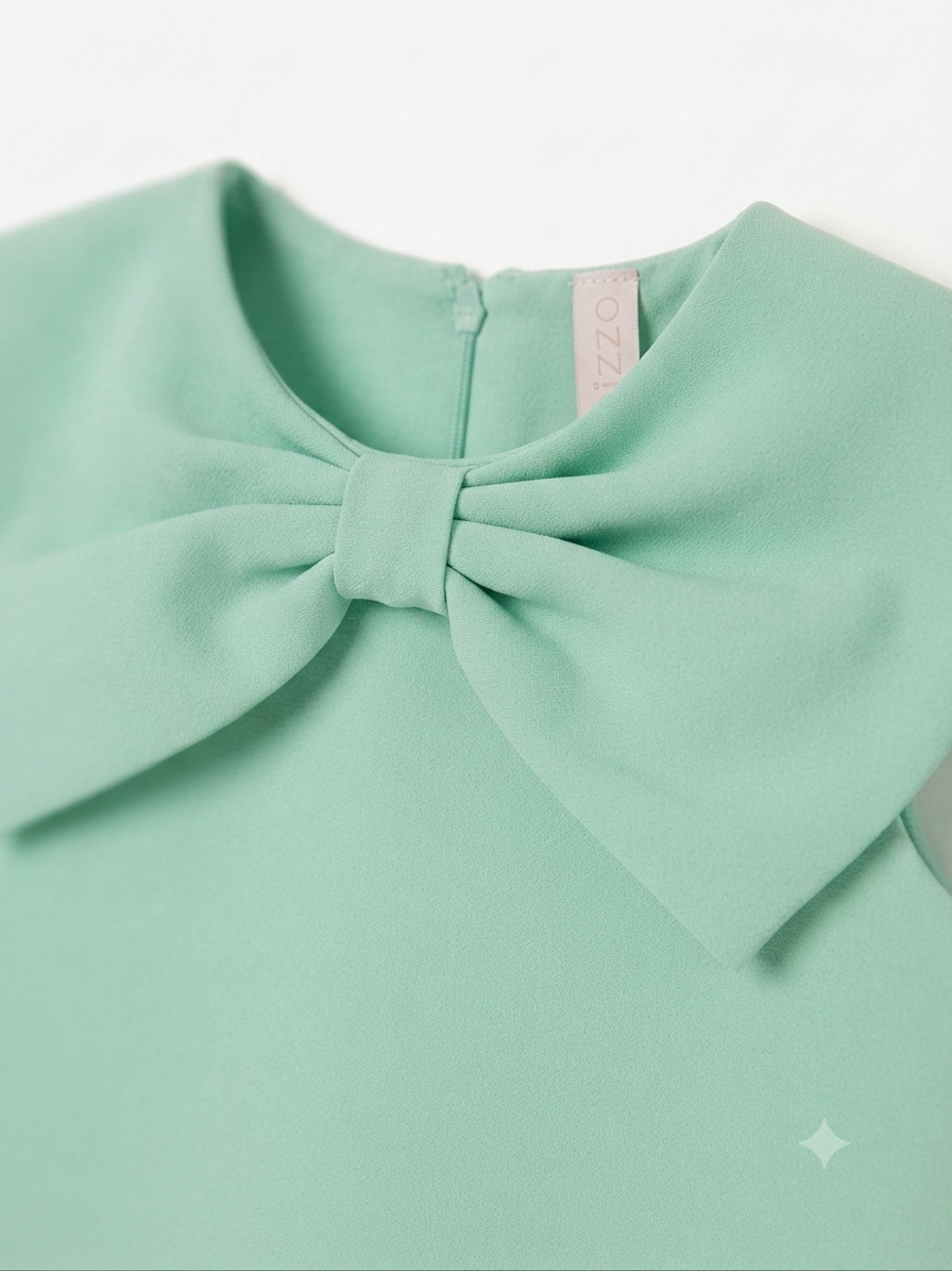 Vestido niña verde menta con moño grande