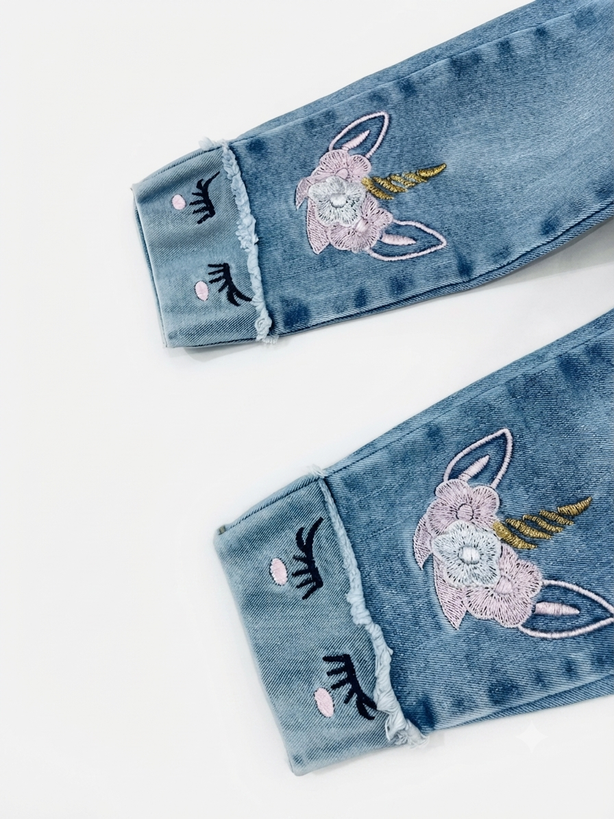 Pantalón niña de mezclilla con bordado de unicornio