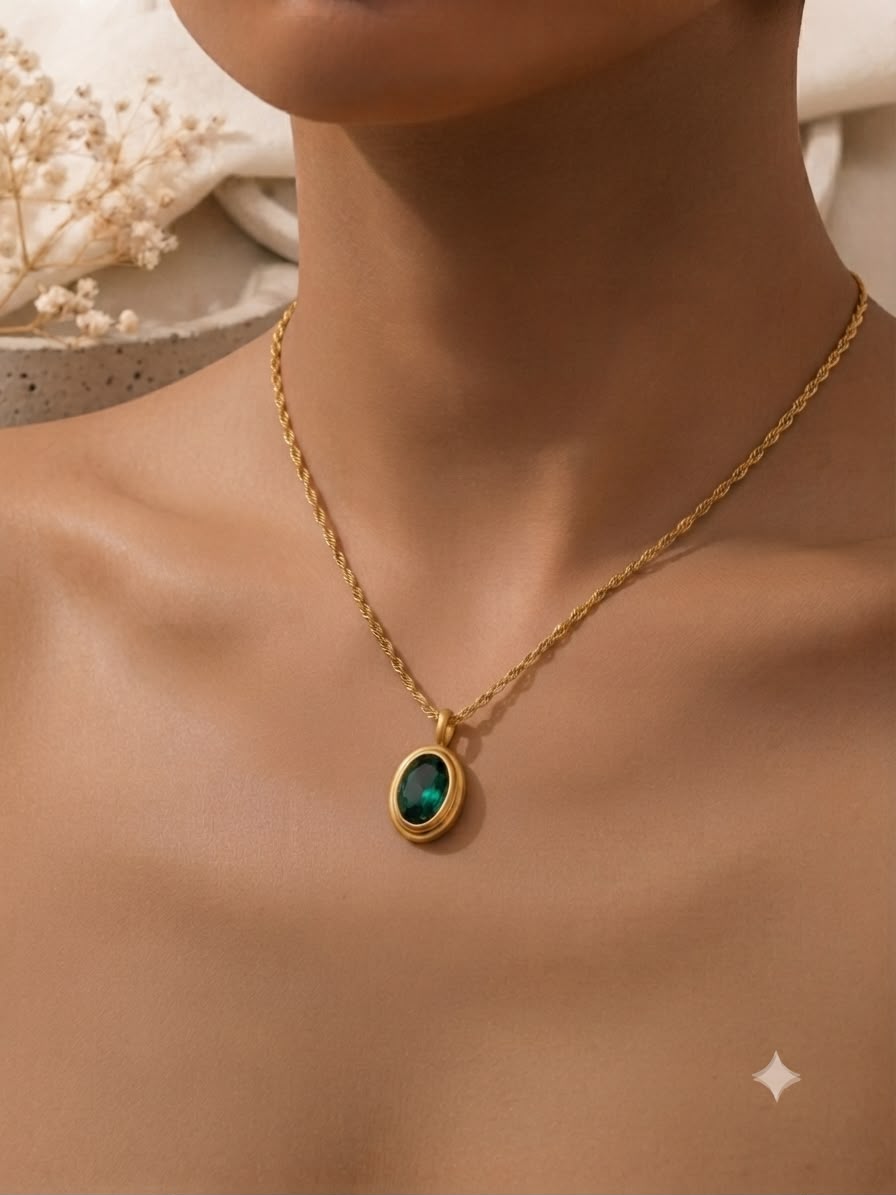 Collar accesorio dama – Cristal verde ovalado
