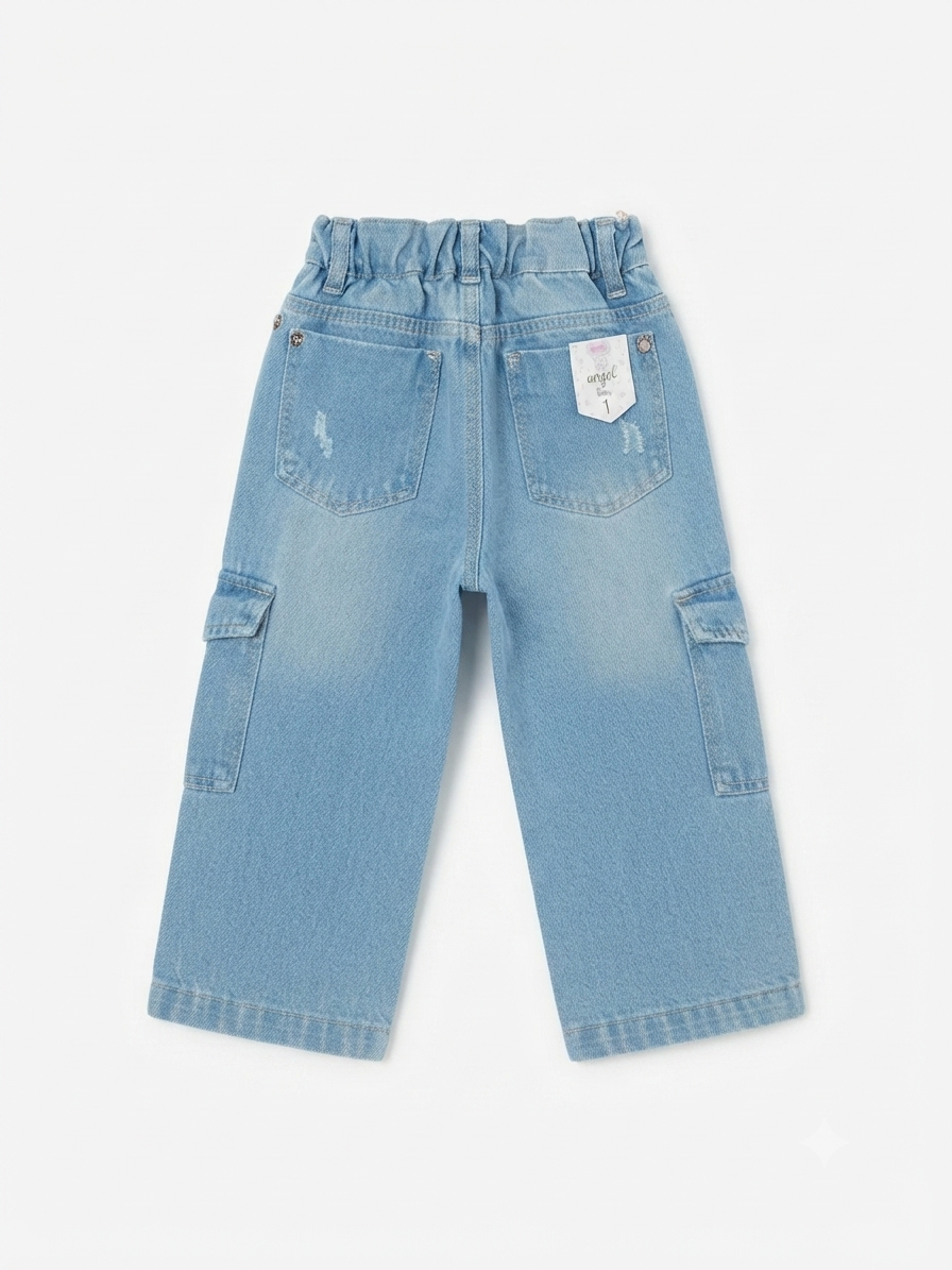 Pantalón niña cargo de mezclilla azul claro