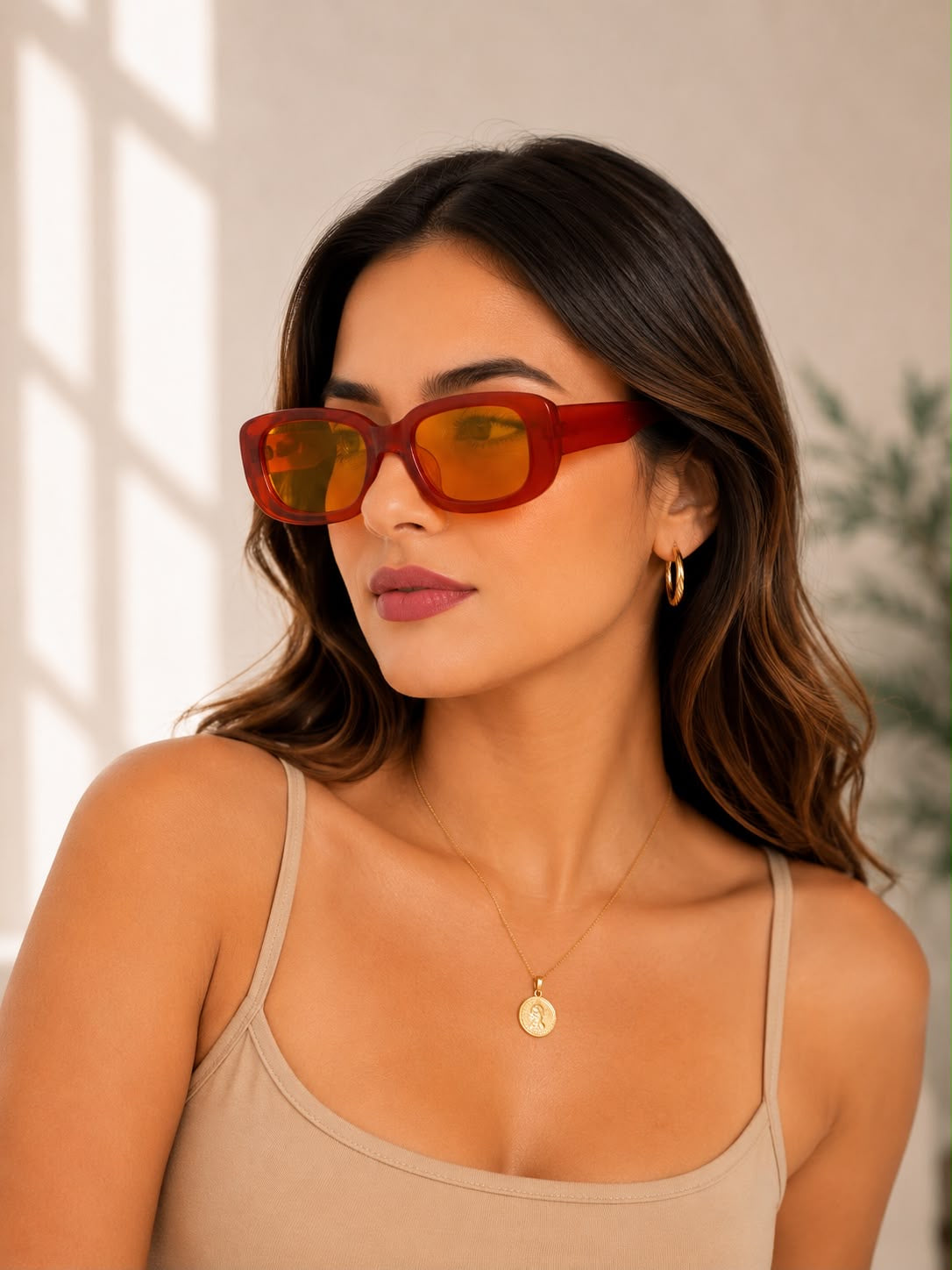 Lentes Dama rectangulares naranja traslúcido