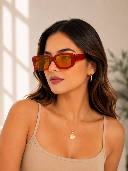 Lentes Dama rectangulares naranja traslúcido
