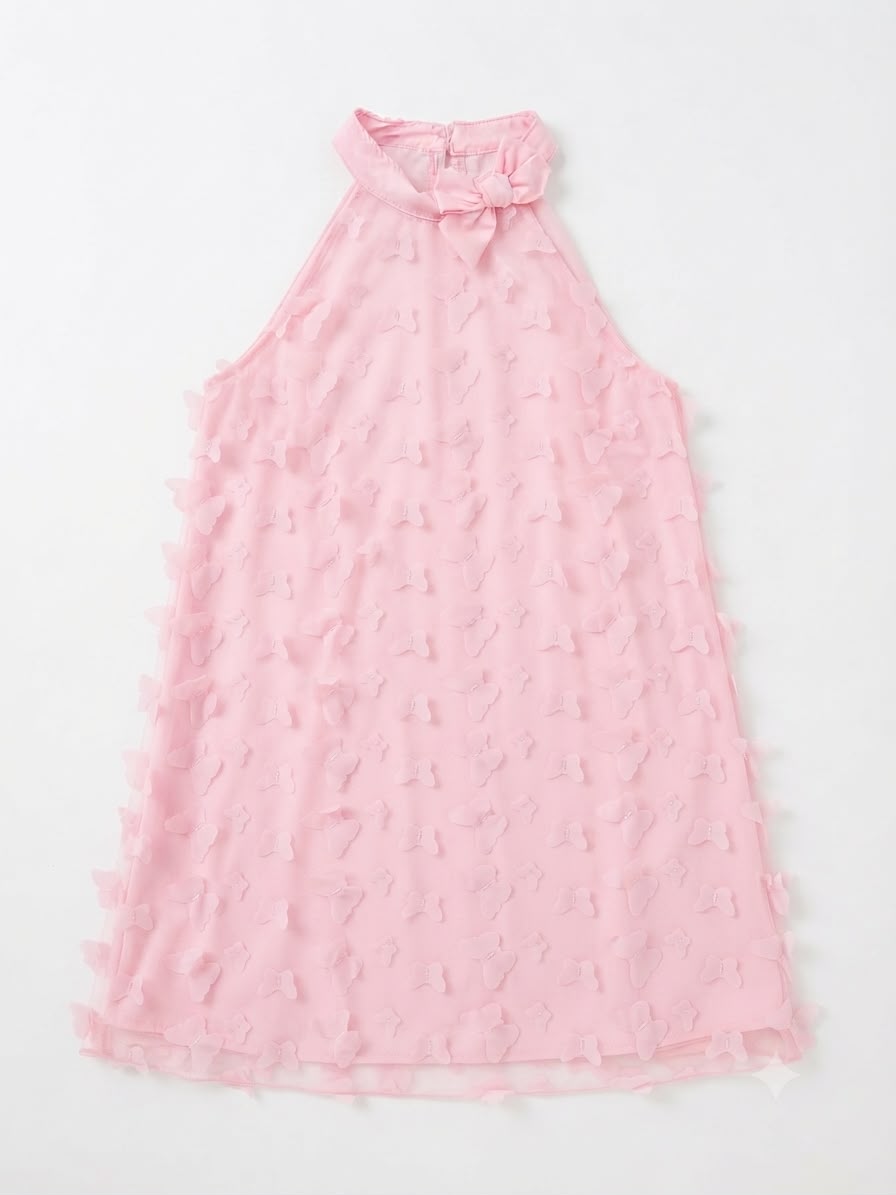 Vestido niña rosa con aplicación con mariposa 3D