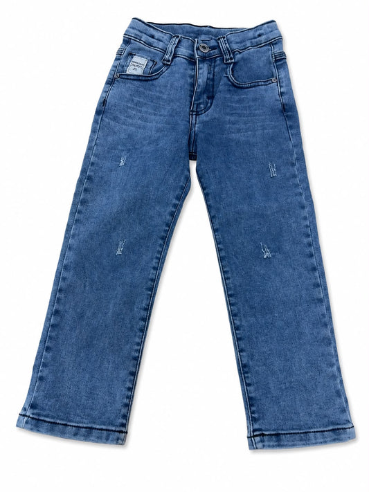 Pantalón niño mezclilla azul con detalles desgastados