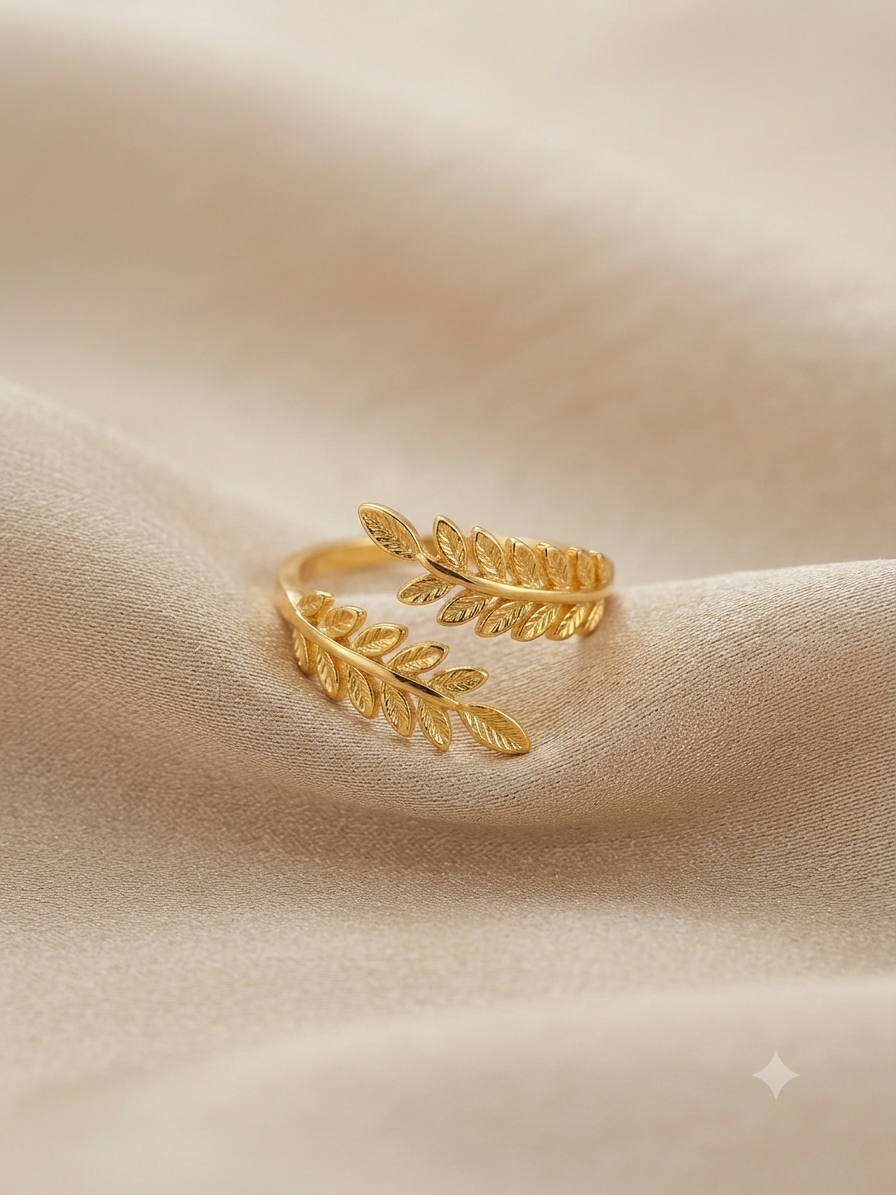 ✨ Anillo dama hojas doradas