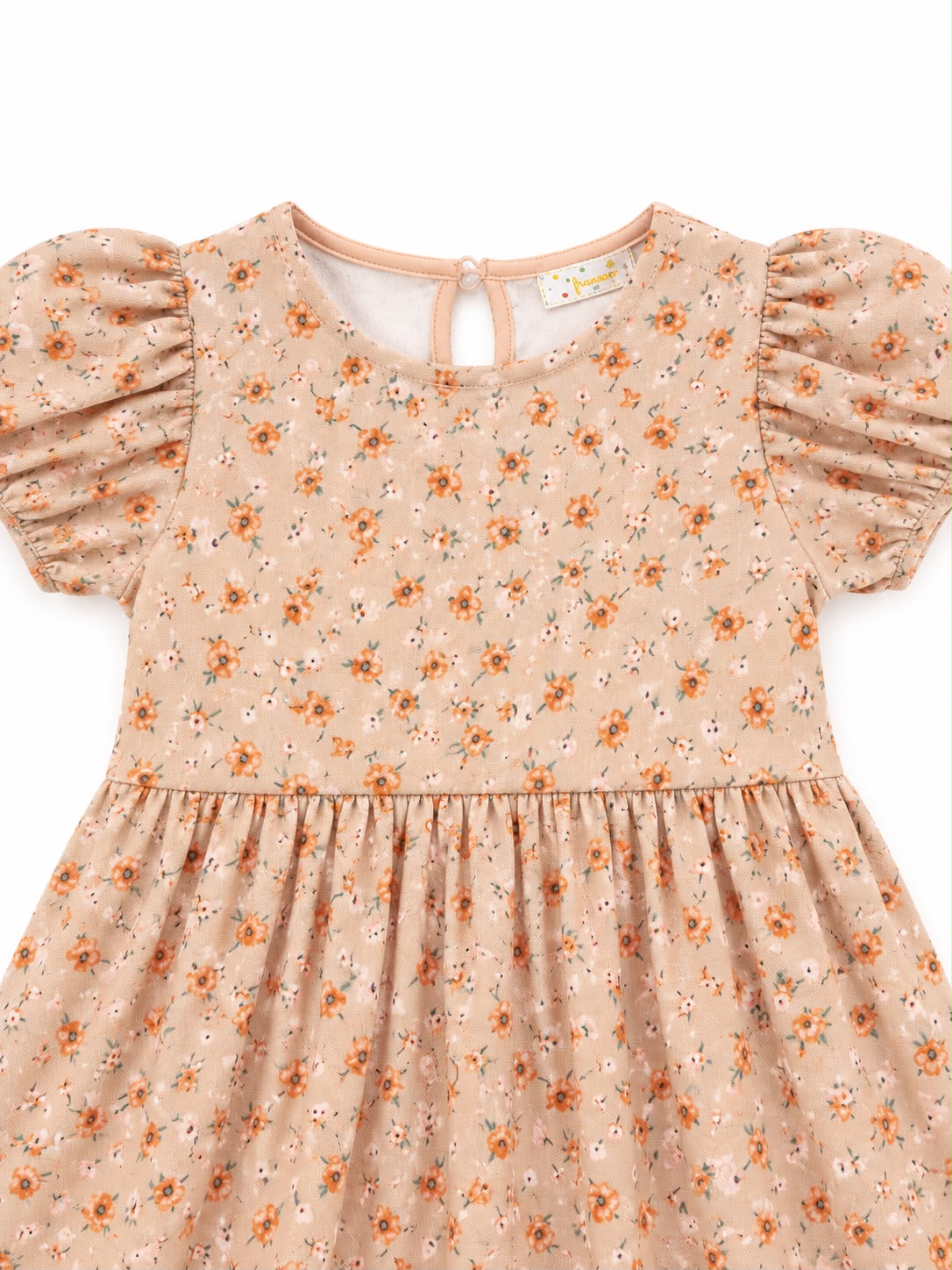 Vestidos niña floral beige con mangas abollonadas