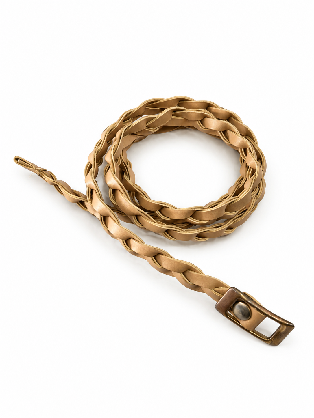 Cinto dama trenzado beige con hebilla dorada