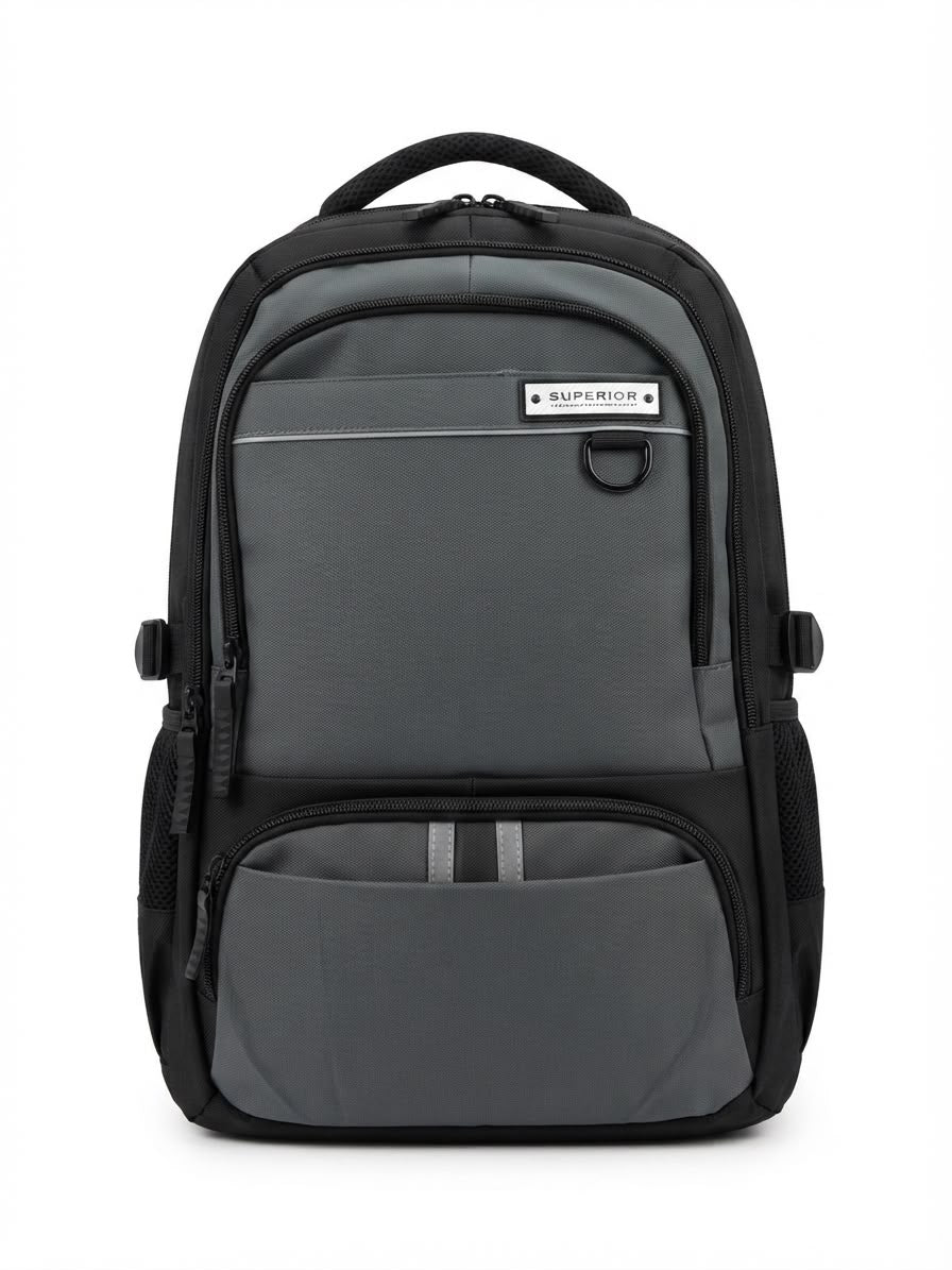 Mochila juvenil gris con negro – amplia y funcional 🎒🩶
