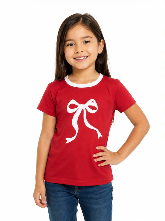 Blusa niña roja con diseño de moño
