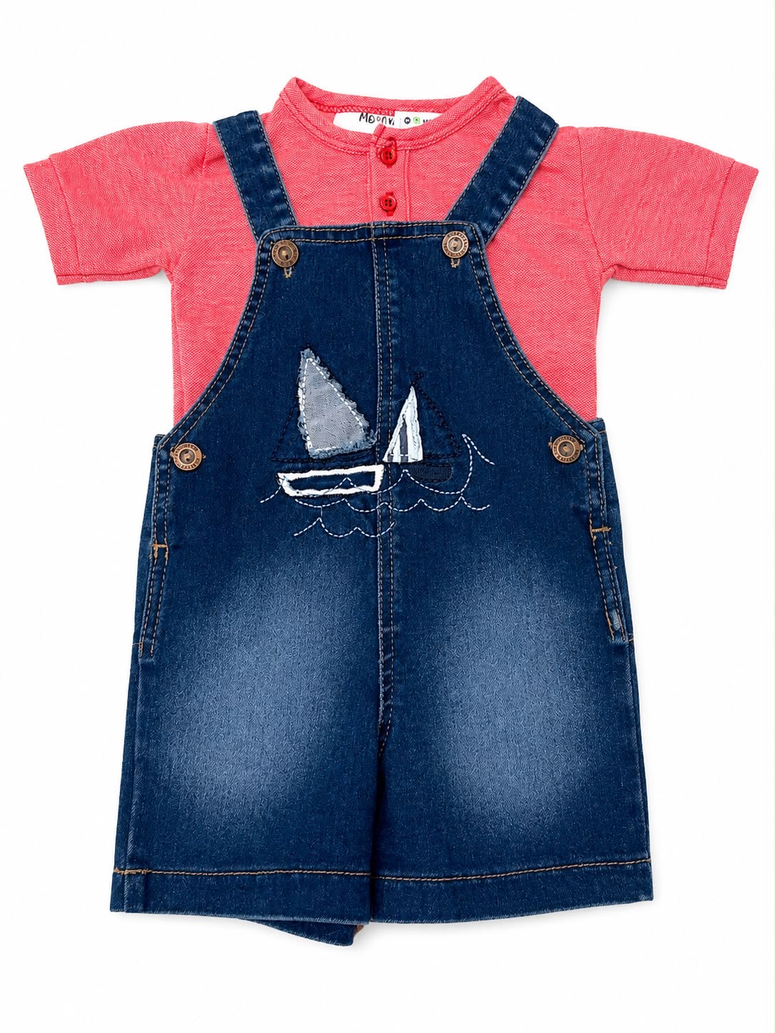Set niño con jumper de mezclilla y playera coral