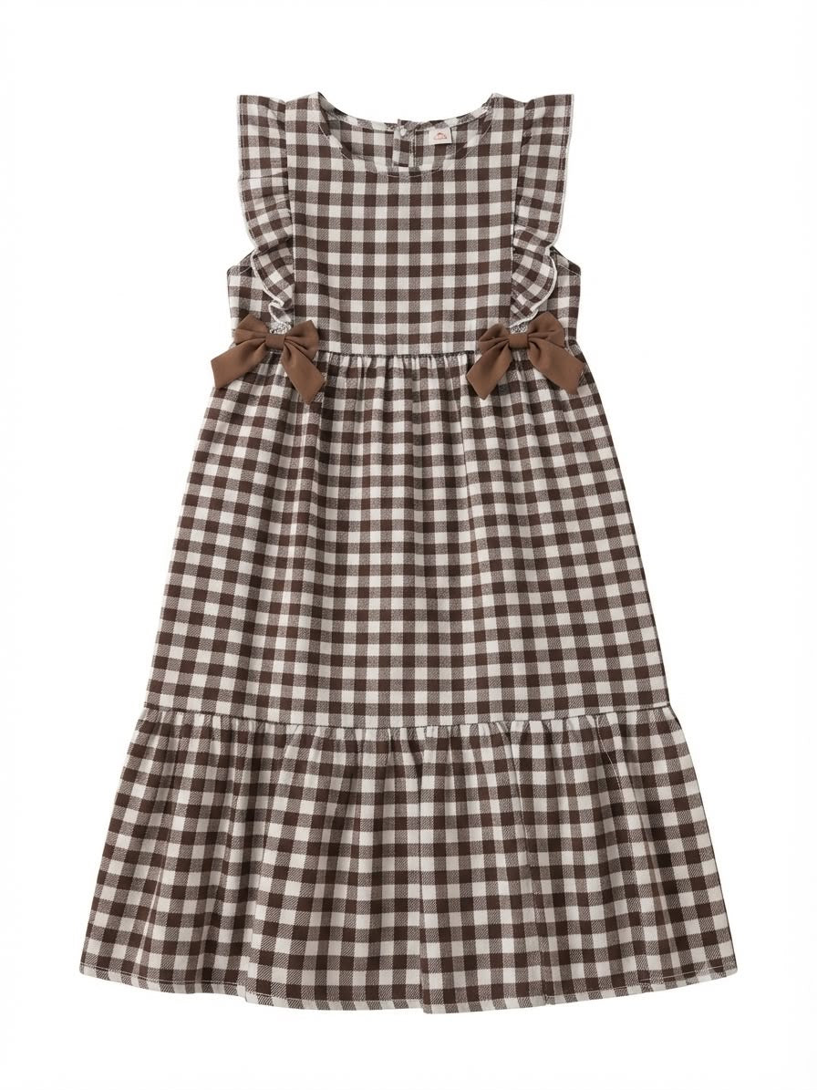 Vestido niña cuadros con Olanes y moños