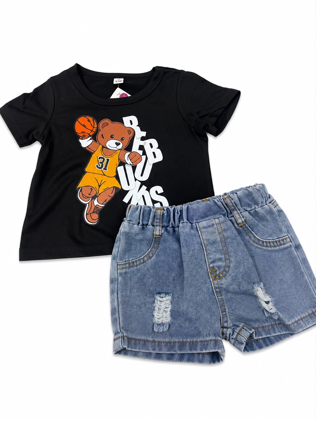 Set niño playera oso básquet con short mezquilla
