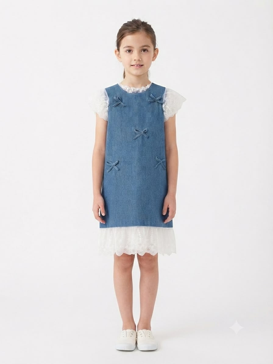 Vestido niña mezclilla encaje orillas