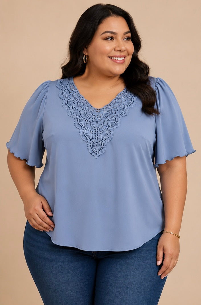 Blusa Dama Celeste Encaje Plus