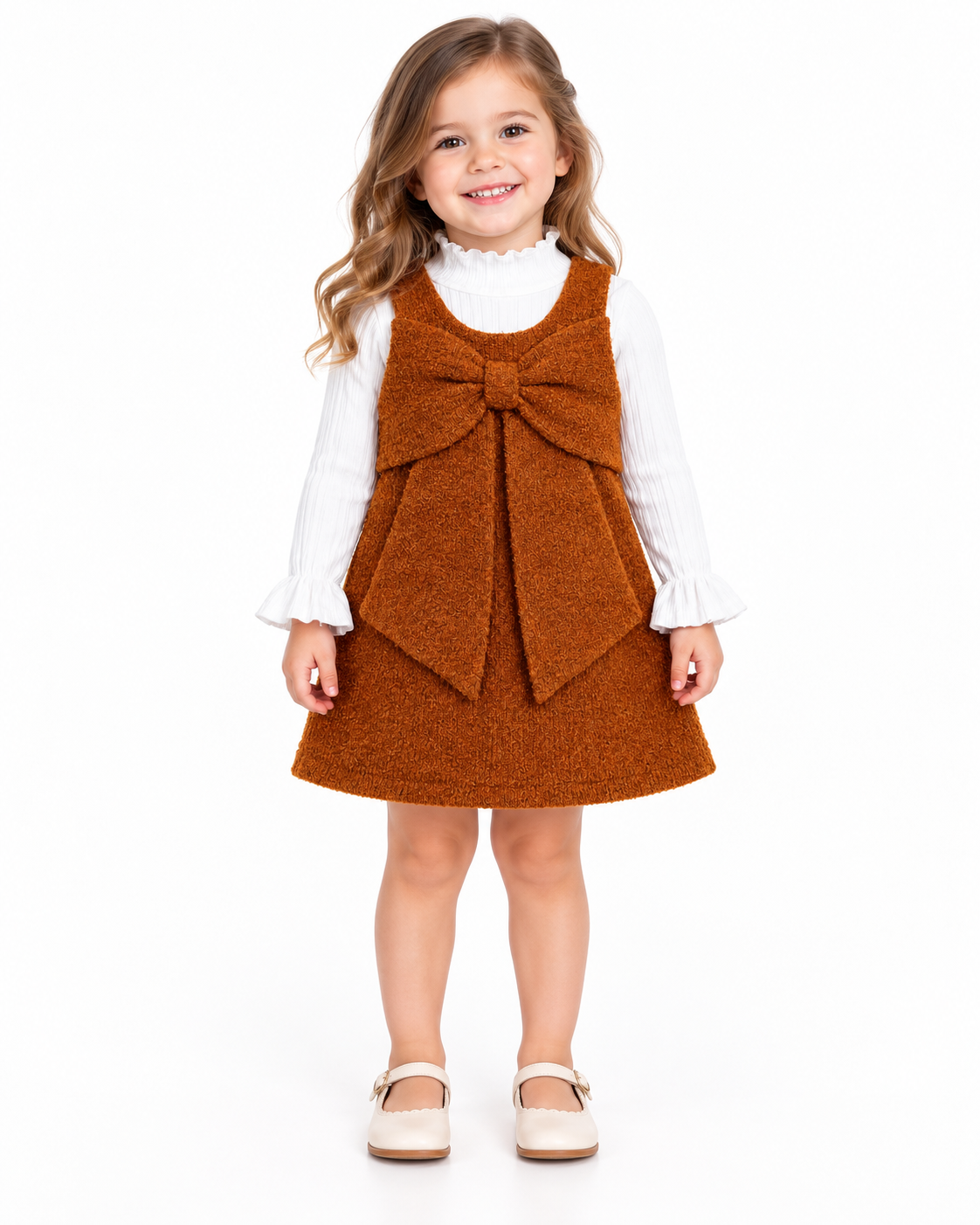 Vestido niña con moño grande y blusa de manga larga 🎀✨