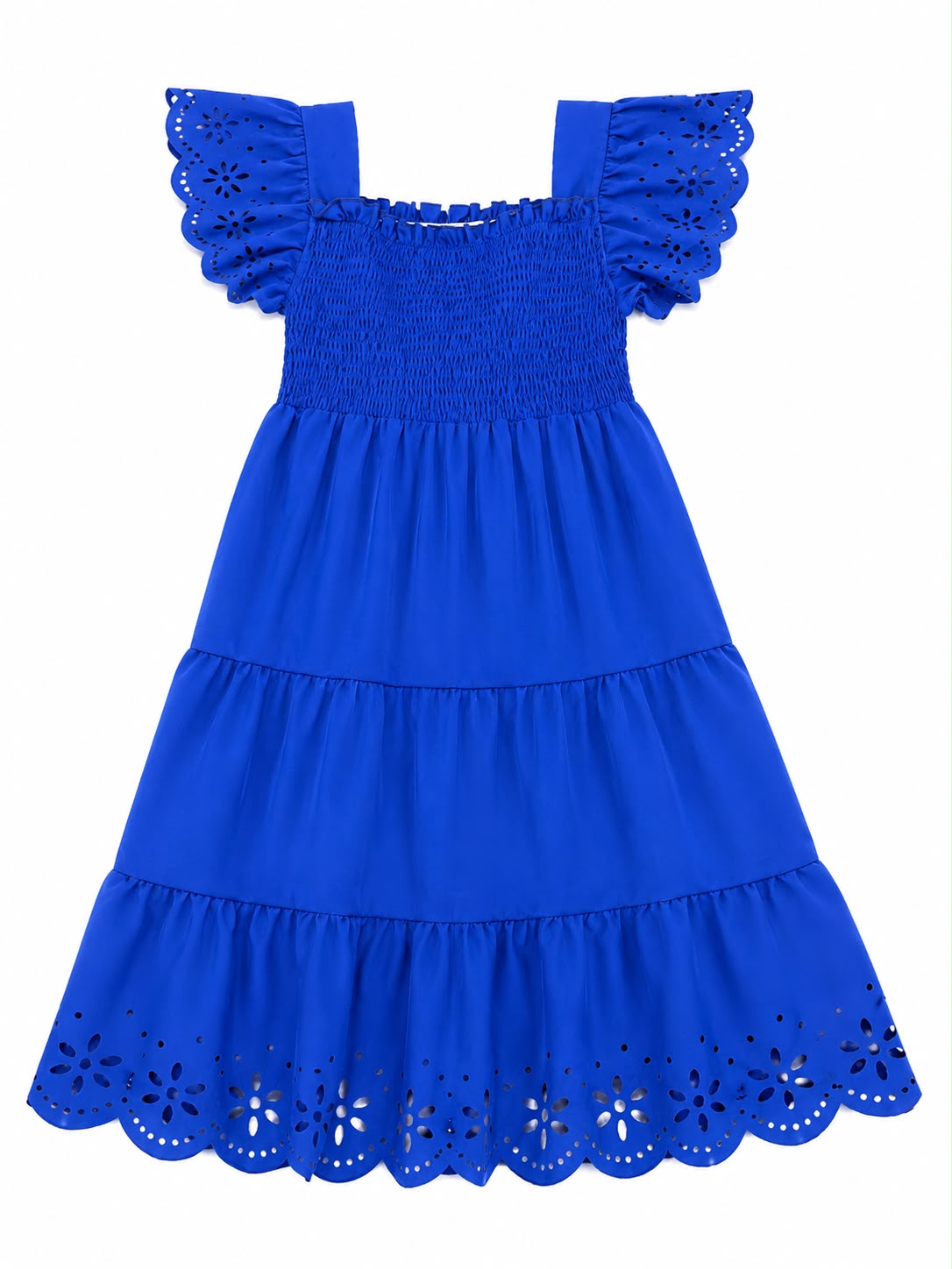 Vestido niña azul rey con detalles calados