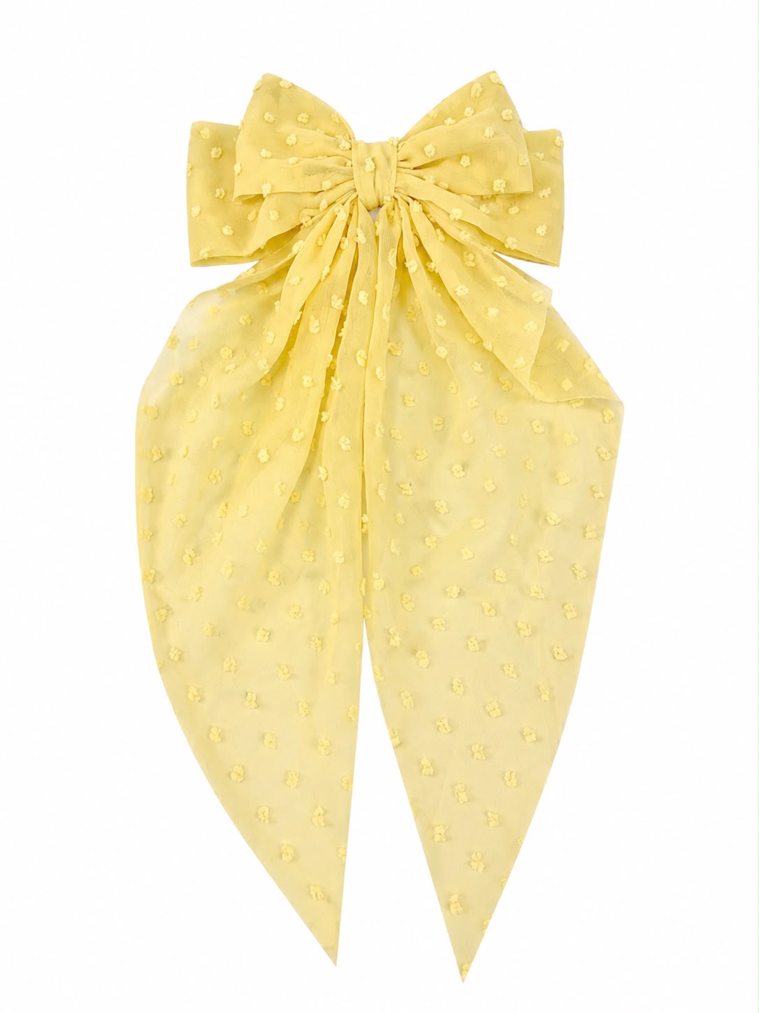 Moño coquette niña amarillo pastel de tul con textura floral